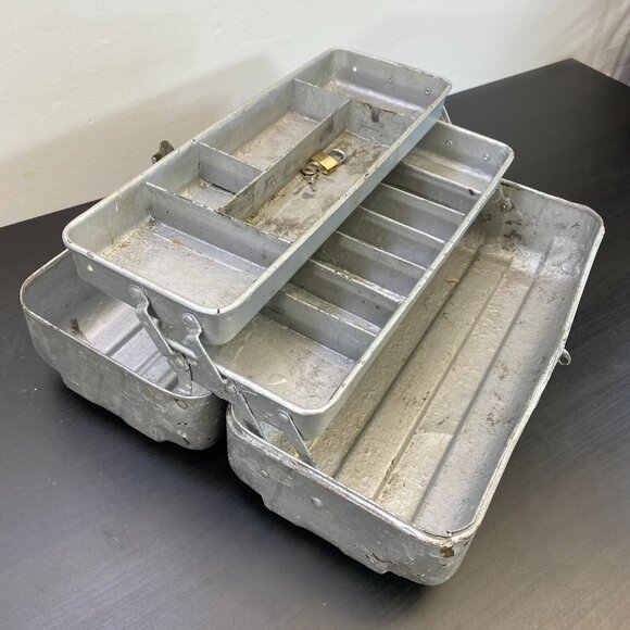 Metal Fishing Tackle Box 2 Tray, Tool Box, Craft Organizer Cantilever Utility. - Picture 6 of 10